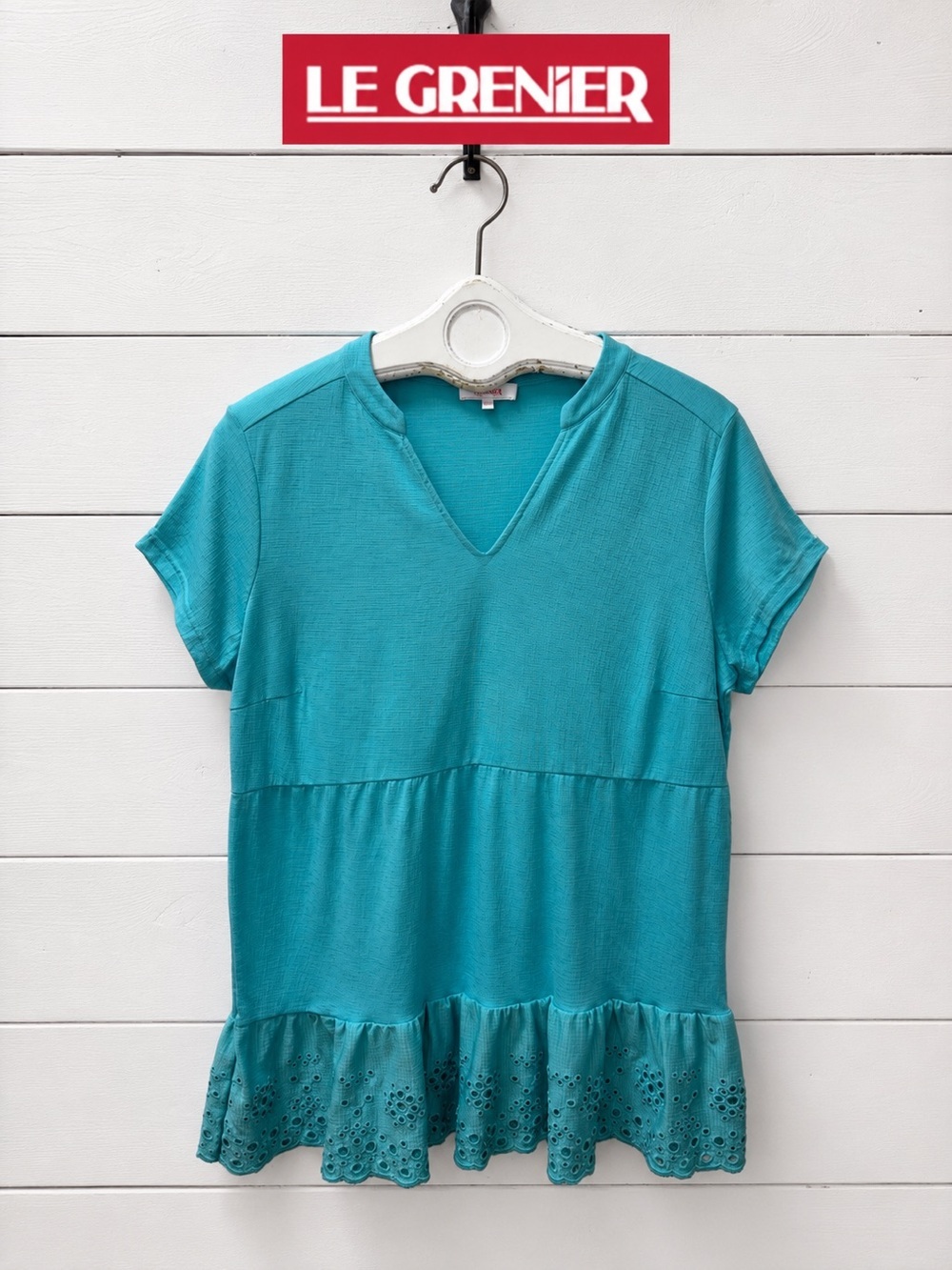 Grenier Textured Peplum Top – Turquoise – XL